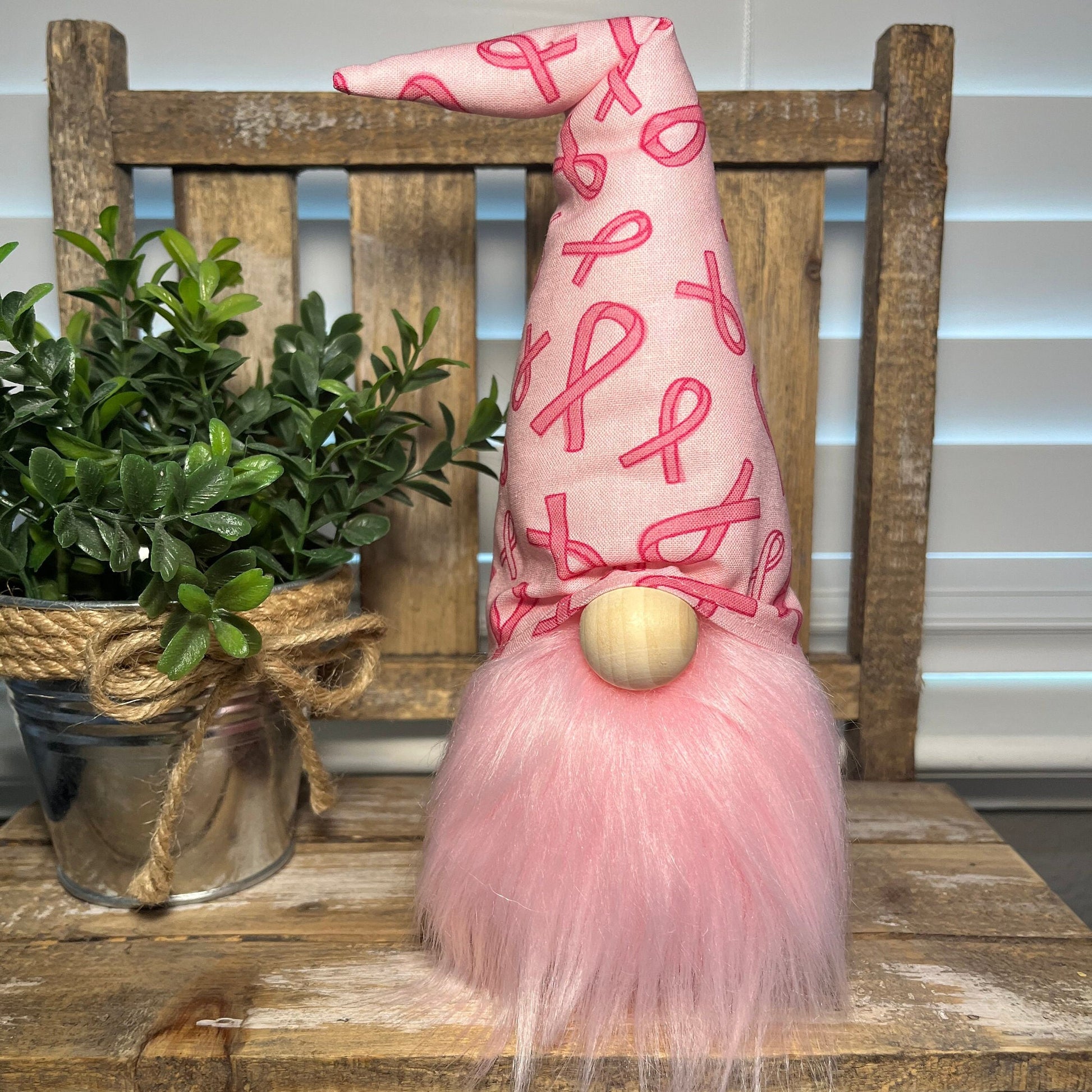 Hopeful Hearts Pink Ribbon Gnome / Autumn Tiered Tray Decor / Rustic Farmhouse Decorations / Breast Cancer Awareness & Support