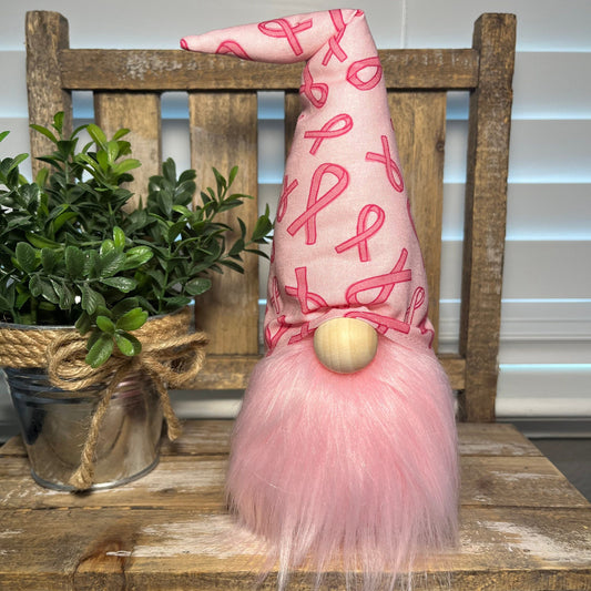 Hopeful Hearts Pink Ribbon Gnome / Autumn Tiered Tray Decor / Rustic Farmhouse Decorations / Breast Cancer Awareness & Support