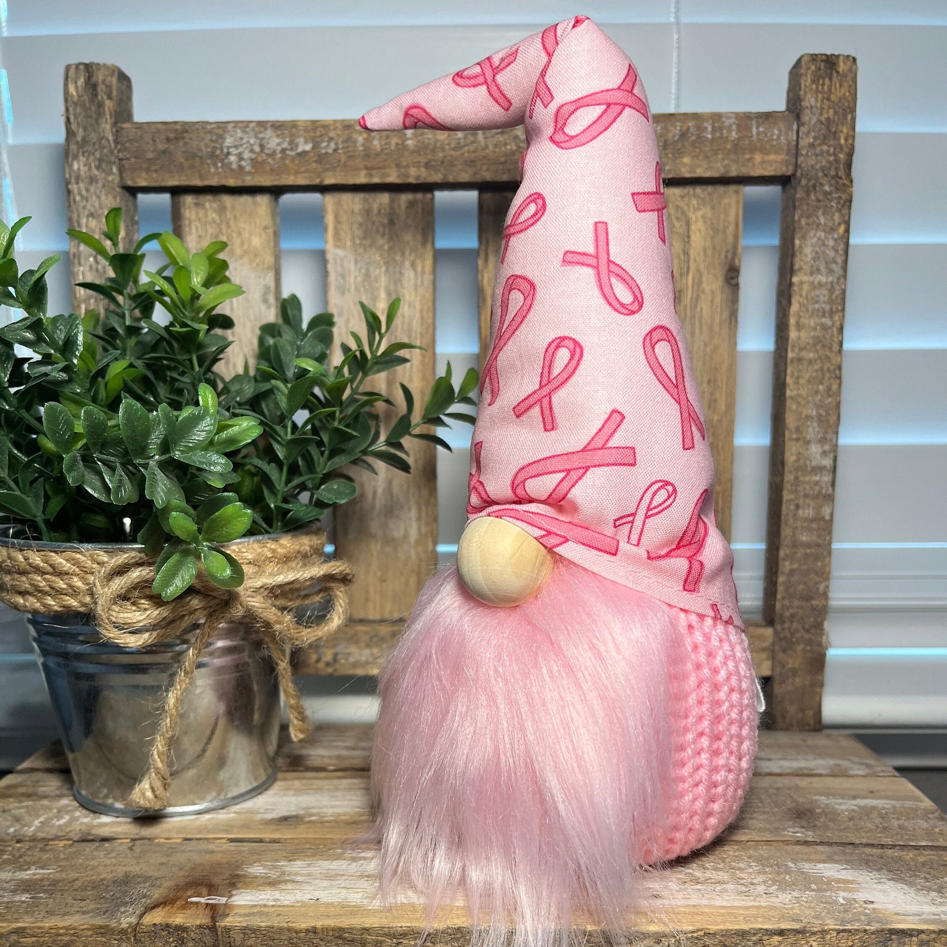 Hopeful Hearts Pink Ribbon Gnome / Autumn Tiered Tray Decor / Rustic Farmhouse Decorations / Breast Cancer Awareness & Support