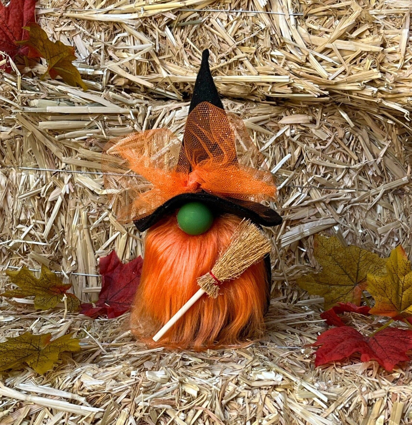 Orange & Black Halloween Witch Gnome / Spooky Season Tiered Tray Decor / Fall Decorations