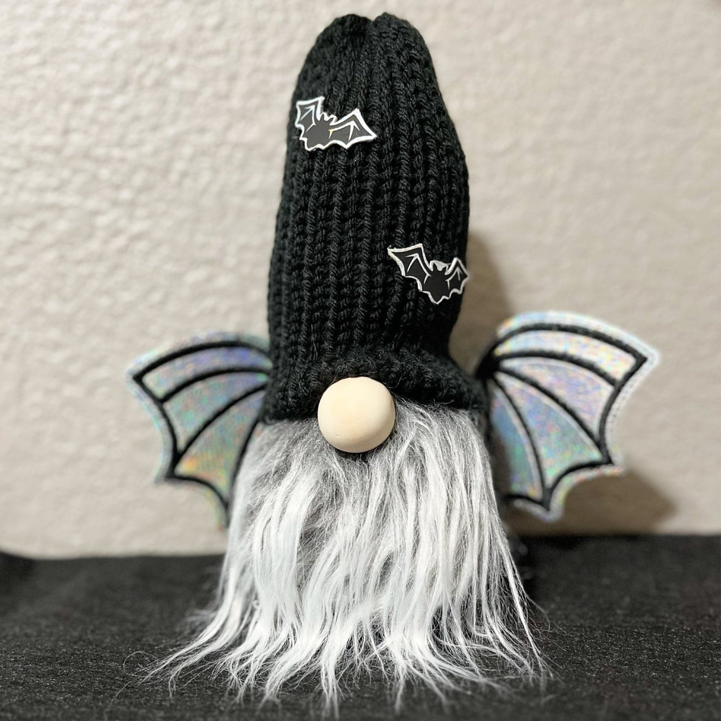 Bat Gnome / Halloween Spooky Decor / Tiered Tray Accessories / Cute Vampire Black and Silver Fall Decor