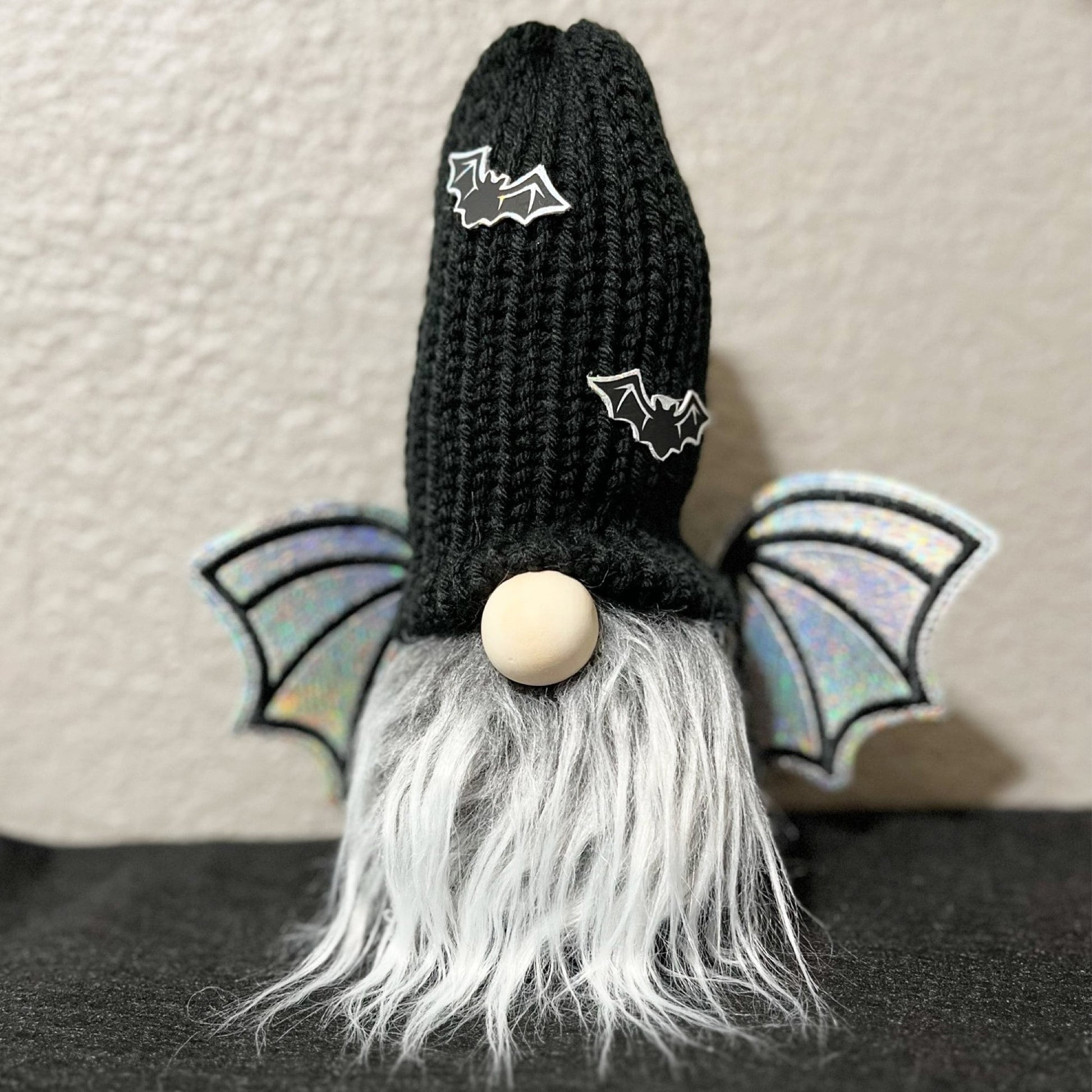 Bat Gnome / Halloween Spooky Decor / Tiered Tray Accessories / Cute Vampire Black and Silver Fall Decor