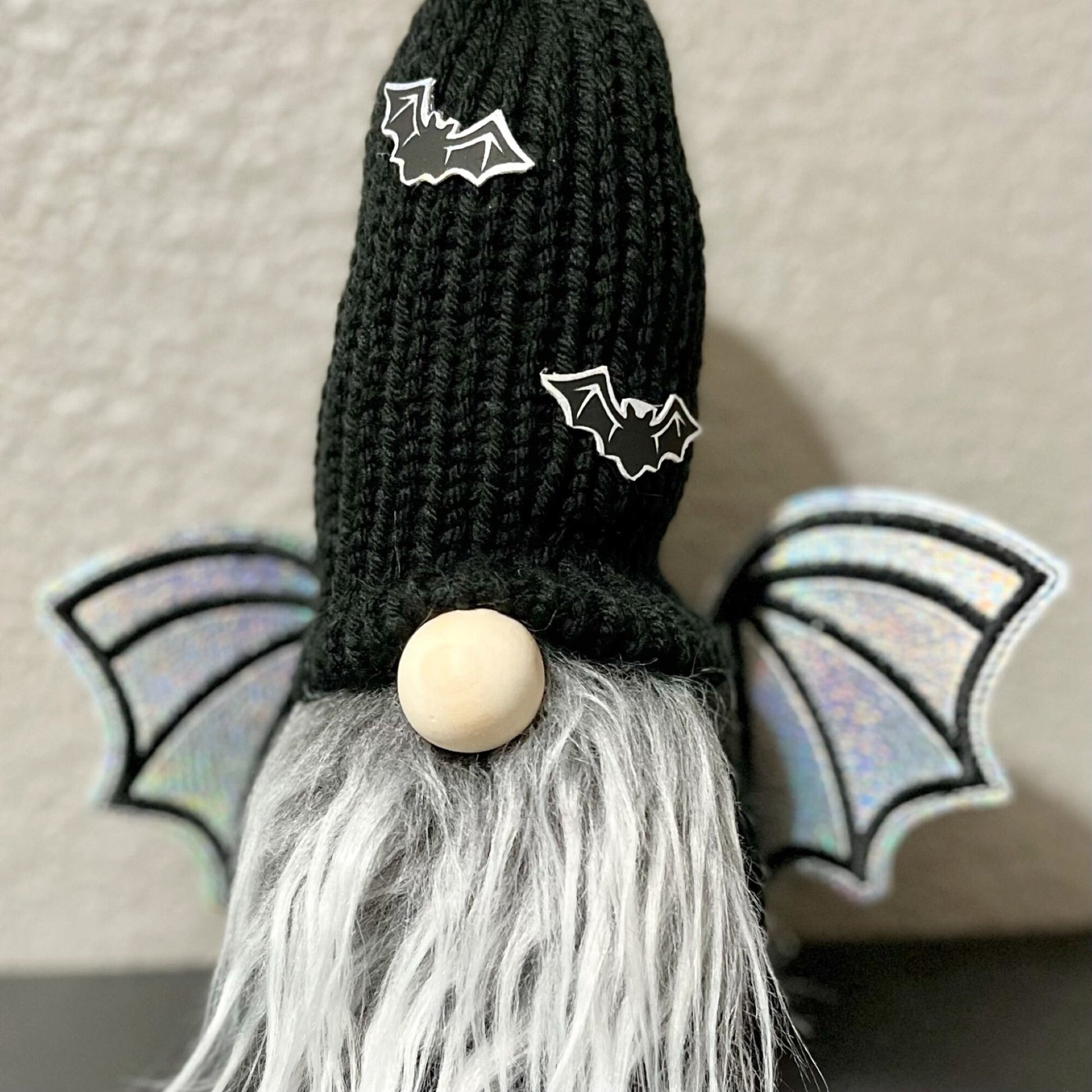 Bat Gnome / Halloween Spooky Decor / Tiered Tray Accessories / Cute Vampire Black and Silver Fall Decor
